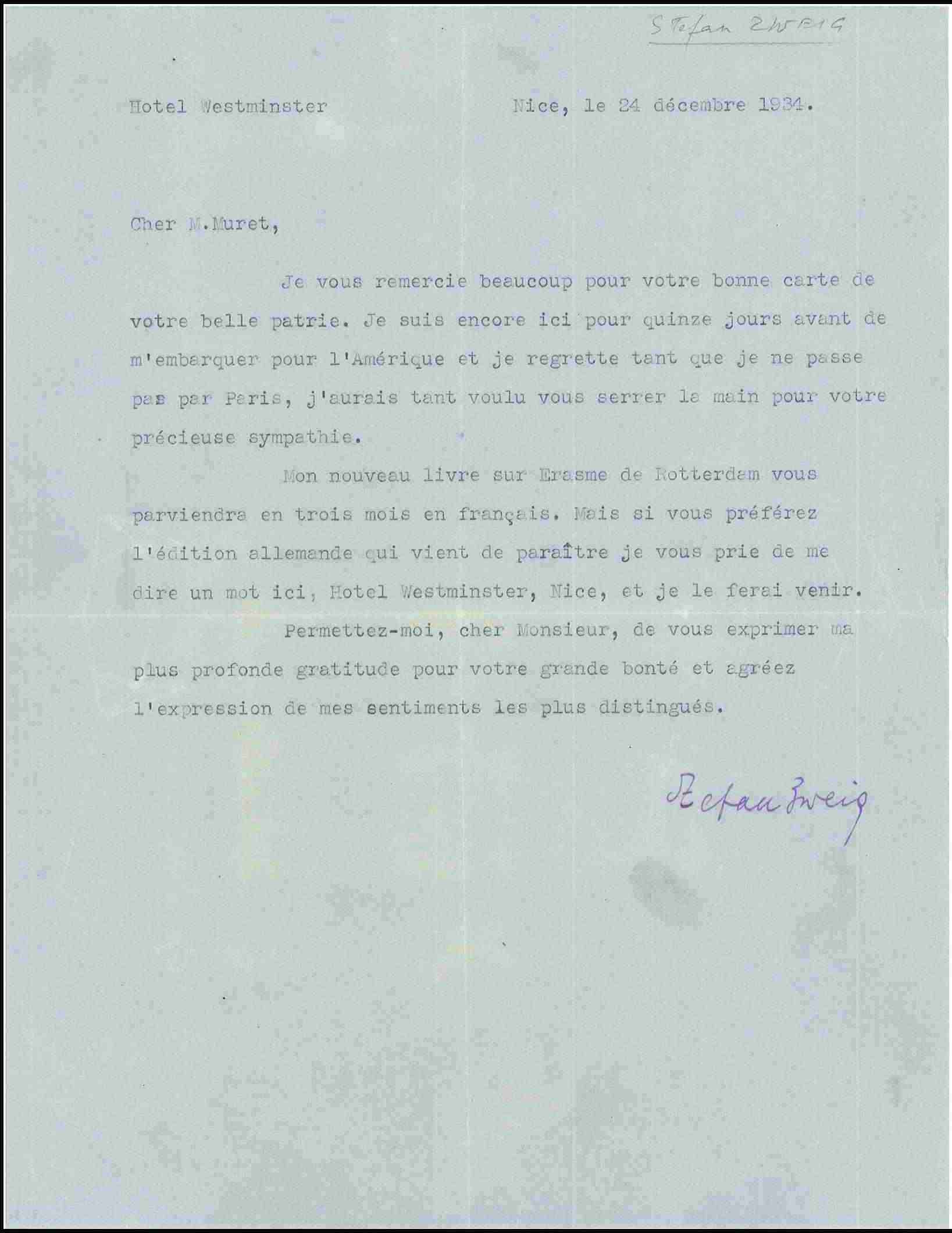 Autograph Stefan Zweig lebte von 1918 bis 1933 in Salzburg